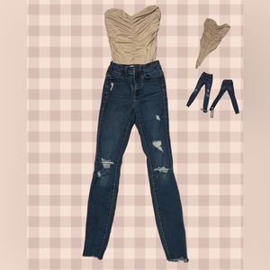 strapless body suit small LOVE JAY &super high rise ripped jeggings ULTIMATE